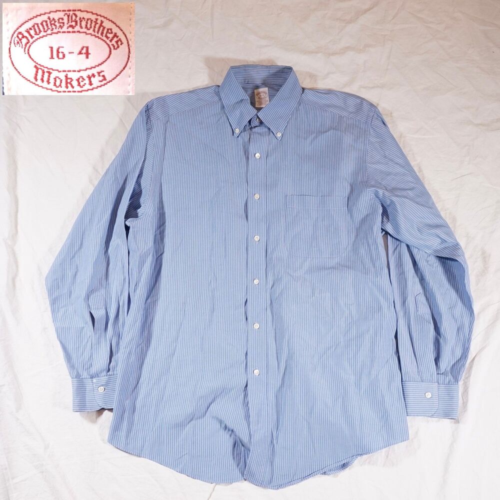 Brooks Brothers Makers Pinstripe Dress Shirt Blue Size 16 16-4 Slim Fit